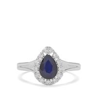 Madagascan Blue Sapphire Ring with White Zircon in Sterling Silver 1.70cts
