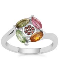 Multi-Colour Tourmaline Ring with Rajasthan Garnet in Sterling Silver 0.97cts