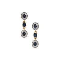 Natural Nigerian Blue Sapphire Earrings with White Zircon in 9K Gold 2cts