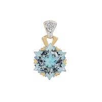 Wobito Snowflake Cut Glacier Blue Topaz Pendant with Diamond in 9K Gold 5.65cts