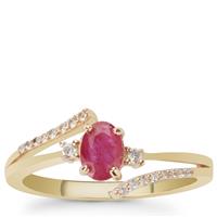 Montepuez Ruby Ring with White Zircon in 9K Gold 0.70ct