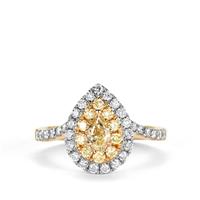 Yellow Diamonds Ring with White Diamonds in 14K Gold 1cts