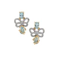 Santa Maria Aquamarine Earrings with White Zircon in 9K Gold 2.50cts