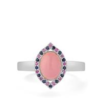 Queen Conch Shell , Blue and Pink Sapphire Ring in Sterling Silver