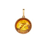 Baltic Cognac Amber Oceanic Pendant in Gold Tone Sterling Silver (18mm)