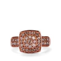 Champagne Diamond Ring in Rose Tone Sterling Silver 1.01cts