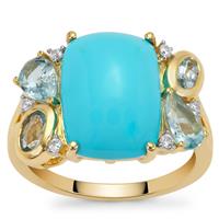 Sleeping Beauty Turquoise, Santa Maria Aquamarine Ring with White Zircon in 9K Gold 6.75cts