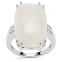 Rainbow Moonstone Ring with White Zircon in Sterling Silver 18.70cts