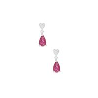 Montepuez Ruby Earrings with White Zircon in Sterling Silver 0.53ct