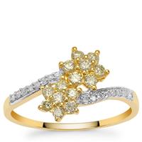 Natural Canary Diamonds Ring with White Diamonds in 9K Gold 0.52ct