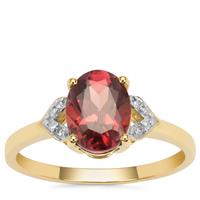Umba Valley Red Zircon Ring with Diamond in 9K Gold 3.10cts