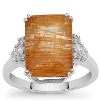 Rutile Quartz Ring with White Zircon in Sterling Silver 7.20cts
