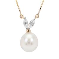 South Sea Cultured Pearl Necklace with White Zircon in 9K Gold (10mm)