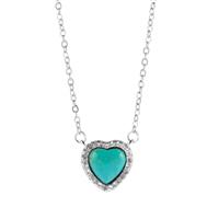 Hubei Natural Turquoise Heart Necklace with White Topaz in Sterling Silver 2.20cts
