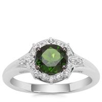 Chrome Diopside Ring with White Zircon in Sterling Silver 1.18cts