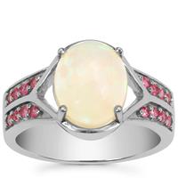 Ethiopian Opal Ring with Pink Sapphire in Sterling Silver 2.20cts