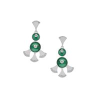 Green Onyx Earrings with White Topaz in Sterling Silver 2.85cts