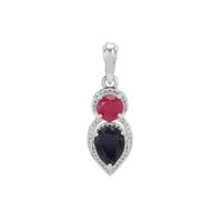 Madagascan Blue Sapphire Pendant with Kenyan Ruby in Sterling Silver 3cts
