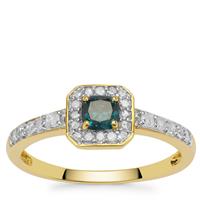 Blue Diamond Ring with White Diamonds in 9K Gold 0.62ct