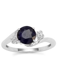 Madagascan Blue Sapphire Ring with White Zircon in Sterling Silver 1.71cts