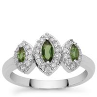 Chrome Tourmaline Ring with White Zircon in Sterling Silver 0.85ct