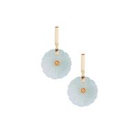 Type A Burmese Jadeite Flower Earrings with Rio Golden Citrine in Gold Tone Sterling Silver 16.20cts