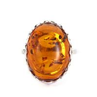 Baltic Cognac Amber Ring in Sterling Silver (19.50 x 14.50mm)