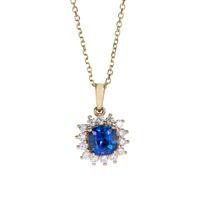 Blue Sapphire Necklace with Diamond in 14K Gold 1.72cts