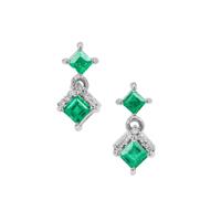 Panjshir Emerald Earrings with Diamond in Platinum 950 0.40ct