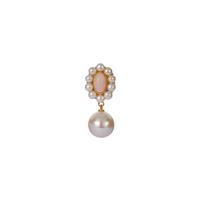 Kaori Cultured Pearl Pendant with Peruvian Pink Opal in Gold Tone Sterling Silver