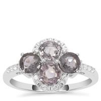 Burmese Grey Spinel Ring with White Zircon in Sterling Silver 2.05cts