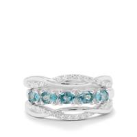 Ratanakiri Blue Zircon Ring with White Zircon in Sterling Silver 1.43cts