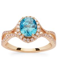 Blue Zircon Ring with Diamond in 14k Gold 3.27cts