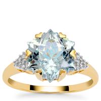 Wobito Snowflake Cut Glacier Blue Topaz Ring with Diamond in 9K Gold 5.70cts