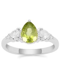 Red Dragon Peridot Ring with White Zircon in Sterling Silver 1.66cts