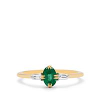 Kafubu Emerald Ring with White Zircon in 9K Gold 0.70ct