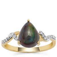 Ethiopian Black Opal Ring with Diamond in 9K Gold 1.45cts