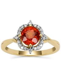 Mandarin Garnet Ring with Diamond in 18K Gold 1.85cts
