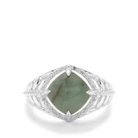 Type A Burmese Jadeite Ring with White Zircon in Sterling Silver 4.06cts