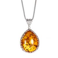 Baltic Cognac Amber (25x32mm) Slider Necklace in Sterling Silver 