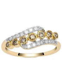 Champagne Diamonds Ring with White Diamonds in 9K Gold 0.52ct