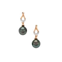 Tahitian Cultured Pearl Earrings with White Zircon in 9K Rose Gold (8mm)