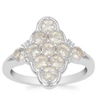 Plush Diamond Sunstone Ring with White Zircon in Sterling Silver 1.25cts