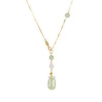 Green & White Type A Jadeite Necklace  in Gold Tone Sterling Silver 8cts