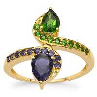 Bengal Iolite Ring with Chrome Diopside in 9K Gold 1.35cts