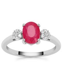 Kenyan Ruby Ring with White Zircon in Platinum Plated Sterling Silver 1.90cts