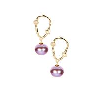 Naturally Purple Cultured Pearl Earrings with White Topaz in Gold Tone Sterling Silver (9.50mm)