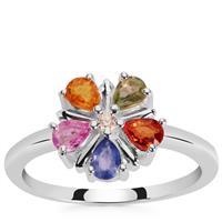 Rainbow Sapphire Ring with White Zircon in Sterling Silver 1.01cts