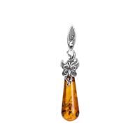 Baltic Cognac Amber (10x30mm) Pendant with Butterfly detail in Sterling Silver.