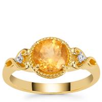 Ceylon Peach Garnet Ring with White Zircon in Gold Plated Sterling Silver 1.65cts